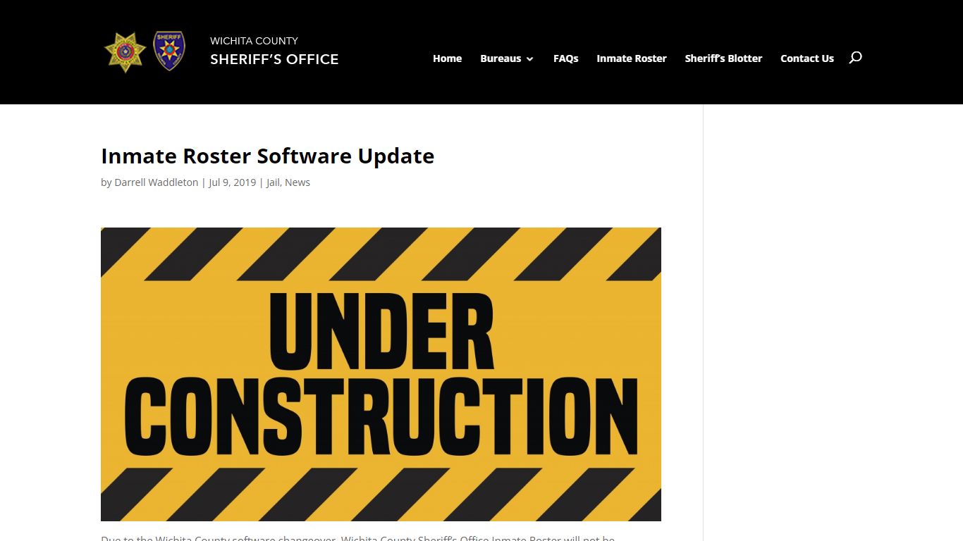 Inmate Roster Software Update | Wichita County Sheriff's Office
